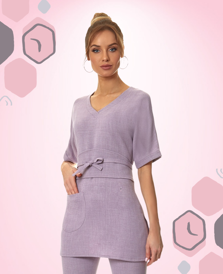 B036E long sleeve Lilac tunic with pock and belt
