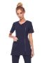 Navy crossover zip front tunic with navy trim and front pocket