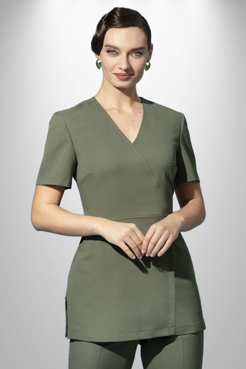 Olive Green tunic popular for beauty therapist