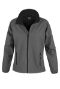 Charcoal grey zip front water repellent softshell jacket
