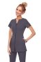 Grey V neck tunic with pockets and zip in bi-stretch fabric