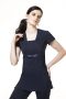 Navy square neck bow detail tunic in bi-stretch fabric